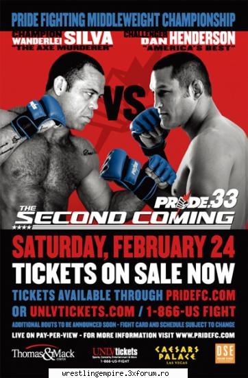 Pride.FC.33.The.Second.Coming - Fight Card: Wanderlei Silva Vs. Dan Henderson - Mixed Martial Arts